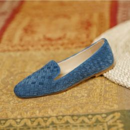 Modages en cuir en cuir en cuir simple tissage mule mule de loafer chaussures mules de femme