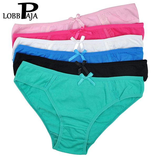 LOBBPAJA MARCA LOTE 5 UNIDS Ropa interior Mujer Motura de las mujeres Calzoncillos de algodón de las mujeres Solid lindo arco de baja altura Sexy Sexy Girls Panties Lingerie M L XL LJ200822