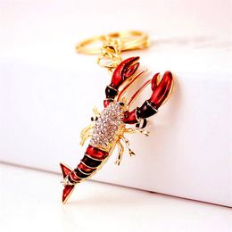 Homard Clés De Voiture Anneaux Strass Cristal Pendentif Sac Charme Porte-clés Animal Écrevisse Pendentifs Porte-clés Titulaire De Mode Porte-clés A271R