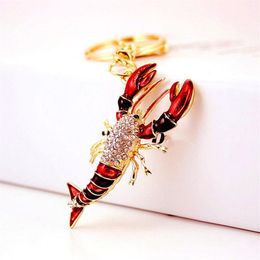 Homard Clés De Voiture Anneaux Strass Cristal Pendentif Sac Charme Porte-clés Animal Écrevisse Pendentifs Porte-clés Titulaire De Mode Porte-clés A265Q