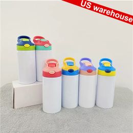 Entrepôt américain 12 oz Sublimation Gobelets pour enfants Gobelets à couvercle rabattable Bouteille d'eau en acier inoxydable à double paroi isolée sous vide Facile à boire Tasses à lait en vrac