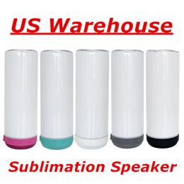 Lokaal Amerikaans magazijn! Sublimatie-luidsprekers 20oz witte lege muziektumblers met witte grijze groene roze zwarte bodem belastbare roestvrijstalen waterflessen Cups A12