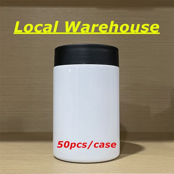 Entrepôt local Porte-canettes de bière à sublimation grasse courte de 12 oz sans soudure Refroidisseurs de transfert de chaleur de 350 ml Bouteilles d'eau en acier inoxydable Tasses de lait potable A12