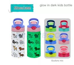 Lokaal magazijn 12oz sublimatie rechte sippy cups gloeien in de donkere kids waterfles met flip op de bovenste roestvrijstalen babyflesvoedingsverpleging fles