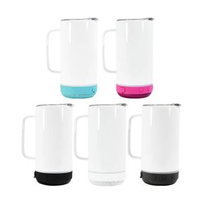 Almacén local Vasos de altavoz rectos con sublimación de 14 oz con asa Altavoz inalámbrico de 5 colores para música Acero inoxidable Portátil inteligente con aislamiento de doble pared B1