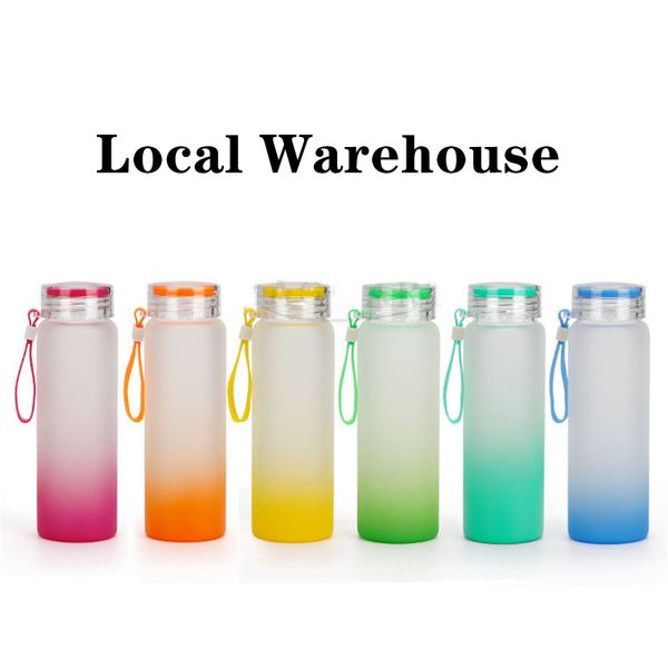 Entrepôt local 17 oz Gobelet en verre de sublimation avec poignée en silicone Bouteille d'eau à transfert thermique Gradient Gobelet A02