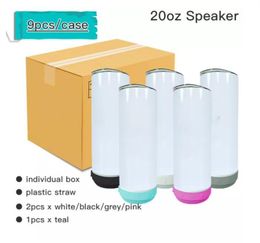 Lokaal magazijn 20oz sublimatie Bluetooth -luidspreker Tumbler sublimatie Smart Water fles draadloze intelligente muziekbekers Small Pack