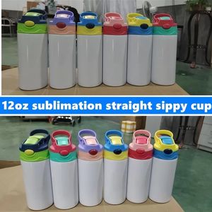 Lokaal magazijn 20oz Sublimatie Sippy Cups Kid Tumblers Flip Lid Water fles roestvrij staal dubbele muur geïsoleerde vacuüm gemakkelijke sub drinkmelkmokken in bulk 111