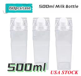Lokaal magazijn 500 ml Clear Milk Box Acryl Plastic Tumbler Square Melkfles RT's in de VS.