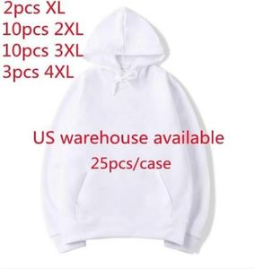 Entrepôt local vêtements pour la maison Hommes Femmes 100% Polyester USA taille Sublimation Blank Hoodies