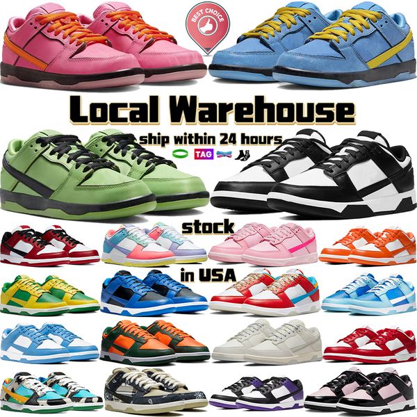 2024 Stock d'entrepôt local aux États-Unis Chaussures de course pour hommes Baskets de créateurs de fleurs Bulles de renoncule Blanc Noir Panda Triple Rose Gris Brouillard Chicago Easter Coast formateur