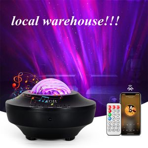 Lokaal magazijn !!! Star Projector Nachtverlichting Planet Projector Lights Ocean Wave Dimbare Aurora Projectors met afstandsbediening Bluetooth Music Speaker