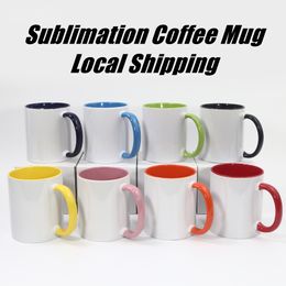 Tasse à café de sublimation d'entrepôt local tasse à poignée colorée tasses à boire en céramique de 11 oz A02