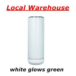 Local Warehouse Sublimation Glow Speakers 20oz White Glows Green Music Gobelets avec fond blanc Transfert de chaleur vierge Bouteilles d'eau en acier inoxydable Tasses A12