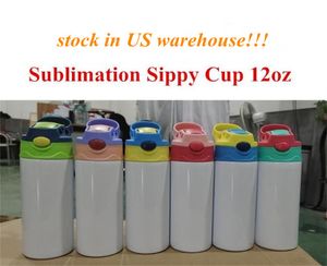 Lokale magazijn sublimatie rechte sippy cup 12oz kinderen water fles flip tops deksels tumbler roestvrijstalen stro kopjes goede kwaliteit voor jongen