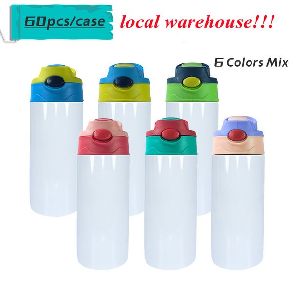 Entrepôt Local !! bouteille d'eau par sublimation pour enfants de 12oz, gobelet droit, couvercle à rabat, gobelet en paille, stock américain