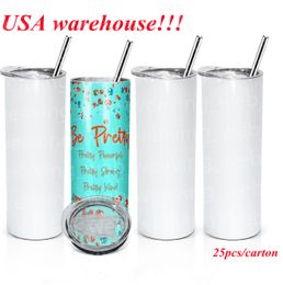 Local Warehouse Sublimation Straight Tumbler 15Oz 20Oz 30Oz Blank Skinny Tumblers Sippy Cup Water Bottle US STOCK 25Pcs