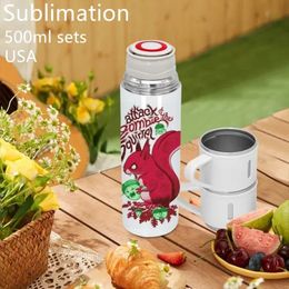 Lokaal magazijn! Sublimatie vacuüm kolf cadeau set doos 500 ml sublimatie witte tuimelaars met drie 5oz kleine bekers sets koffiesets nieuw