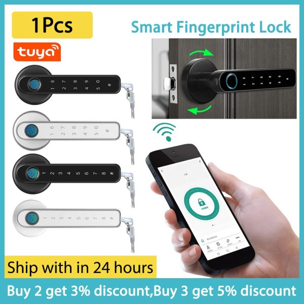 Verrouiller 1PCS Smart Finger Empreinte verrouillage pour Tuya application Contrôle biométrique Key Keypad Mot de passe Gandoue Lock Entrée sans clé Moutons de porte électronique