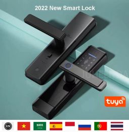 Vergrendeling 2022 Nieuw model Tuya Smart Door Lock WiFi App Fingerprint Digit Passowrd ontgrendel intelligente elektronische ondersteuning 8 taalstem