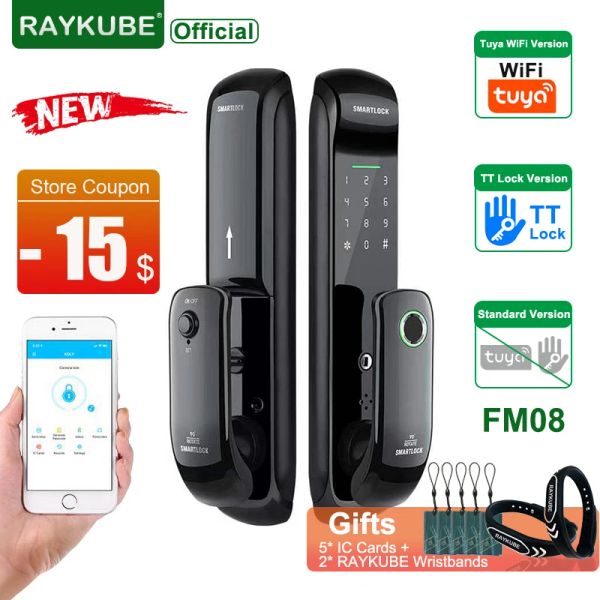 Verrouillage 2022 New Raykube FM08 TUYA WiFi Smart Door Lock TT Lock Empreinte Finger Empreinte Auto Electronic Biométrique Lock pour Smart Home