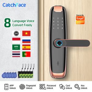 Verrouiller 8 Langue Tuya Smart App WiFi Porte digitale Porte verrouillage IC Code numérique Code numérique Electronic Reader Home Security Mortise