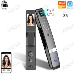 Verrouiller AISUO Z8 TUYA WiFi 3D Verrouillage de reconnaissance face avec la carte digitale de la caméra Mot de passe magnétique Smart Automatic Door Lock