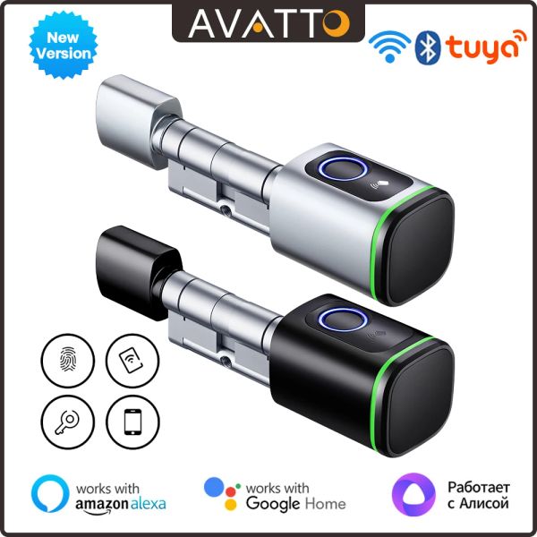 Verrouiller Avatto Tuya Ble Smart Electronic Door Lock DIY CYLINDER CORE Empreinte digitale / carte à puce / Mot de passe / Clé Unlock / USB Charge d'urgence