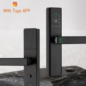 Verrouillage Biométrique Biométrique Porte d'empreinte verrouillage de porte noire Smart Lock Tuya application WiFi Remote Déverrouillage Keyless Lock Electronic Door Lock