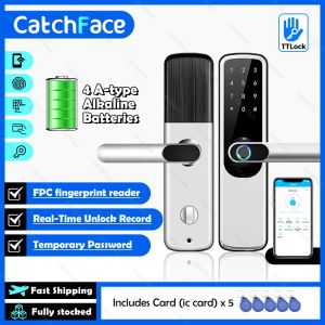 Vergrendel Bluetooth vingerafdruk TTLOCK APP -codekaartsleutel Touchscreen Smart Door Lock Security Digital Electronic Lock en Gateway