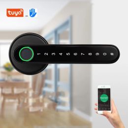 Vergrendel Bluetooth Lock Tuya Smart Home Door Lock WiFi TTlock Fingerprint -wachtwoord Elektrische handle houten deurvergrendeling 5050 cilinder