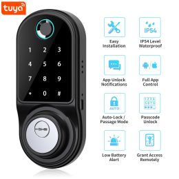 Verrouiller Bluetooth Tuya App Remote Contrôle Smart Deadbolt Lock Empreinte Mot de passe numérique Mot de passe intérieur House Electronic Lock Medical Key