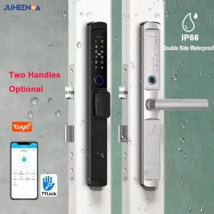 Vergrendeling Dubbele zijde waterdichte IP66 Dust proof Tuya WiFi Fingerprint Sliding Smart Lock RFID -kaartcode TTLOCK -app Aluminium deursloten