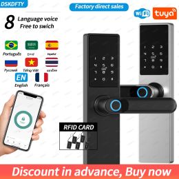 Verrouillage DSKDFTY Biométrique Electronic Door verrouillage numérique Black Smart Lock Tuya App Remote Déverrouillage Keyless Lock Finger Empreinte Porte de porte