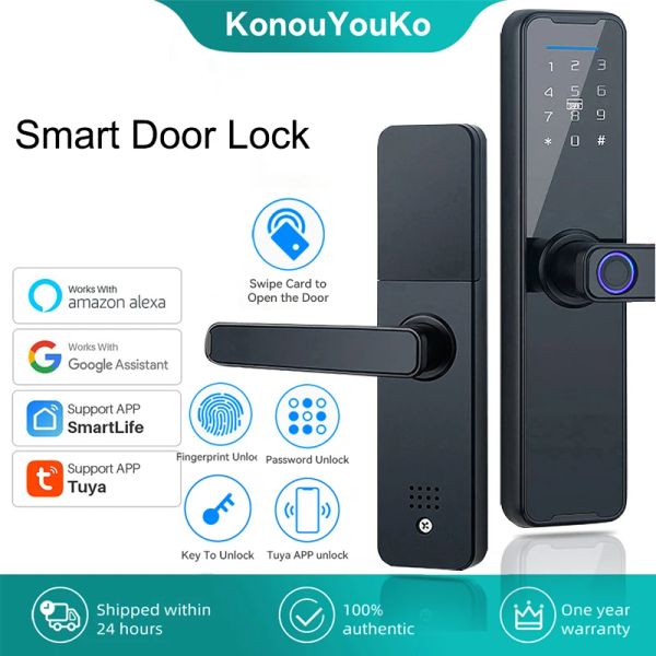 Bloqueo de bloqueo electrónico con huella digital biométrica Tuya Smart Door Lock Digital Password Key Tarjeta de deslizamiento Desbloqueo Smart Home Security