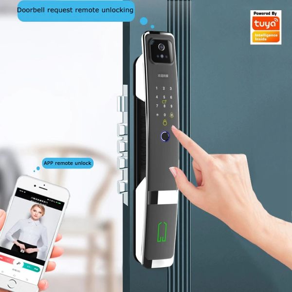 Verrouillage de verrouillage Verrouillage de porte intelligente Lock Tuya Wifi App Remote Control Empreinte Antitheft Lock électronique avec caméra pour les yeux CAT