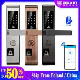 Verrouillage d'empreinte digitale Lock Wifi Smart Remote Control Digital Kaypad RFID Card Security Keyless Door Lock For Home App TTlock App V1058