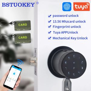 Verrouiller Intelligent Secure Antipeep Code tactile Screen Tuya Bluetooth Empreinte à bille de poignée verrouillage pour porte en fer en bois de 35 mm à 55 mm