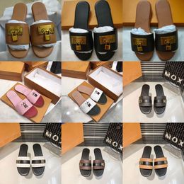 Lock It Flat Mule Zapatillas Diseñador para mujer Diseñador de lujo Sandalias Cuero genuino Damas Dauphine Tono dorado Círculo Hebilla Al aire libre Casual Zapatilla Chanclas Scuffs