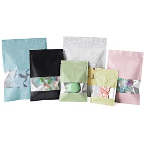 Sac en aluminium Mylar avec fenêtre givrée, imprimé feuille d'érable, fermeture auto-agrippante, encoche déchirante, pochettes de stockage de bonbons et de collations