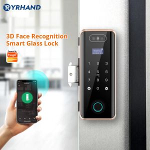 Verrouillez New Fechadura Eletronica Sliding Tuya WiFi App Face Recognition Smart Glass Finger Empreinte Smart Door Lock