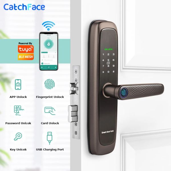 Lock NUEVO K10 TUYA Smart App Bluetooth Huella de huellas de huellas Código IC Código digital Lector de seguridad para el hogar Mortise de seguridad para el hogar