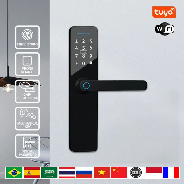 Verrouille Phipulo Tuya WiFi Electronic Lock Smart Door Lock sans clé avec mot de passe Biométric Finger Empreinte Lock Tuya App Remote Unlock