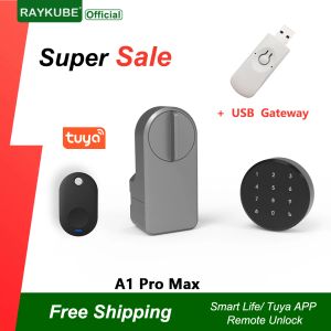 Lock Raykube A1 Pro Max Tuya Bel Smart Door Lock Juego con Fobs/ Keypad/ Smart Key Tuya Trabajo de desbloqueo remoto con Alexa Google Asistente