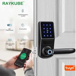 Vergrendel Raykube A290F SMART -vingerafdrukdeurslot Deadbolt Tuya -app Wifi afstandsbediening Open de deur met sleutel- en IC -kaart Smart Home