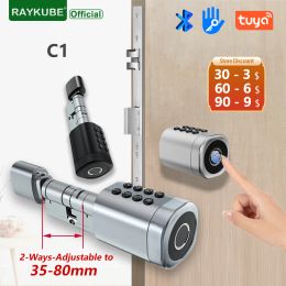 Lock Raykube C1 Tuya Ble TT Lock Smart Door Slot met 2ways -aanpasbare cilinderlengte vingerafdruk wachtwoord app sleutel IC -kaart ontgrendeling