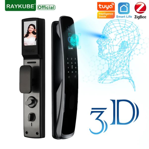 Verrouillage Raykube DF4 Reconnaissance du visage 3D Lock intelligent avec appareil photo TUYA Zigbee Electronic Door verrouillage d'empreinte digitale Lock avec carte IC Puphole