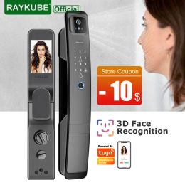 Lock Raykube DF5 Tuya WiFi Camera Smart Lock 3D Face Recognition Digital Fingerprint Electronic Tuya Smart Door Lock App/Key/Card