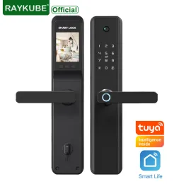 Verrouiller Raykube Empreinte digitale Porte Lock Smart Camera Monitor Affichage avec 5 méthode de déverrouillage Carte IC sans clé NFC Tuya Home Securri M1 Plus