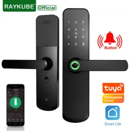Verrouiller Raykube Porte d'empreinte digitale Lock WiFi Tuya application Mot de passe 13.56 MHz IC Carte IC KEYless Unlock Mortise Lock Smart Home x7